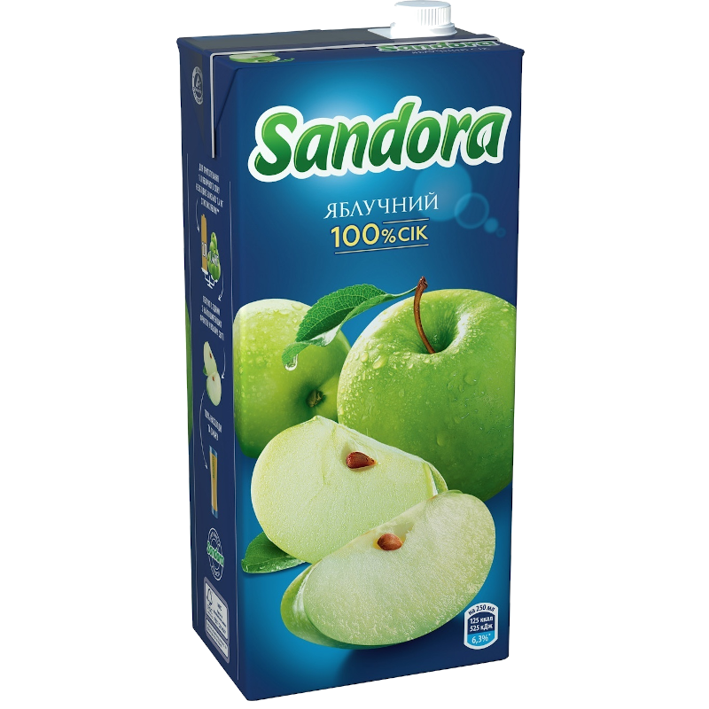 Сік SANDORA яблучний відновлений, пастеризований, пляшка картонна, 2л